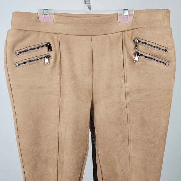 Minkas Brown Faux Suede Pull On Pants Size 2XL - Picture 2 of 8